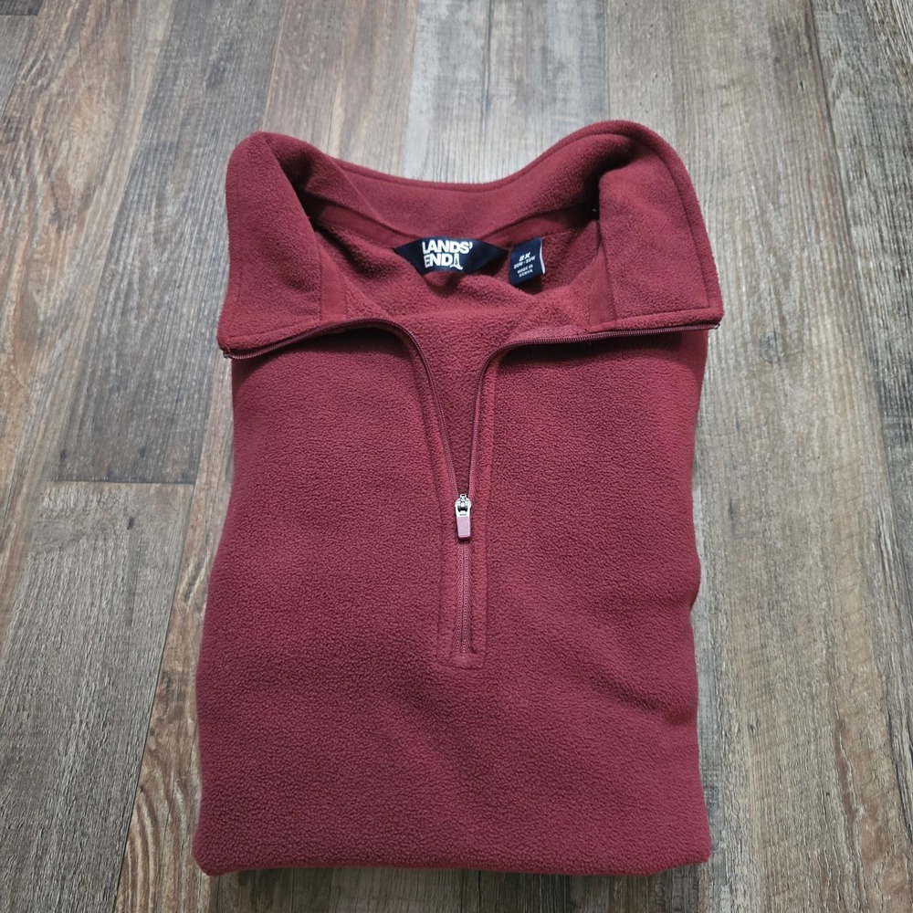 Lands' End Quarter-Zip Fleece Pullover Womens 2X Burgundy Long Sleeve Soft
